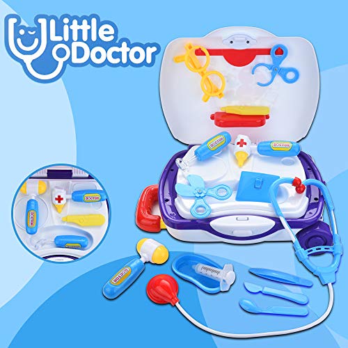 Kids Doctor Pretend Play Set | Family Doctor Role Play Medical Box Kit Playset Toys for Toddler | 19Pcs Educational Doctor Toys with Stethoscope and Portable Case for Boys Girls (White) - Thumbnail 3