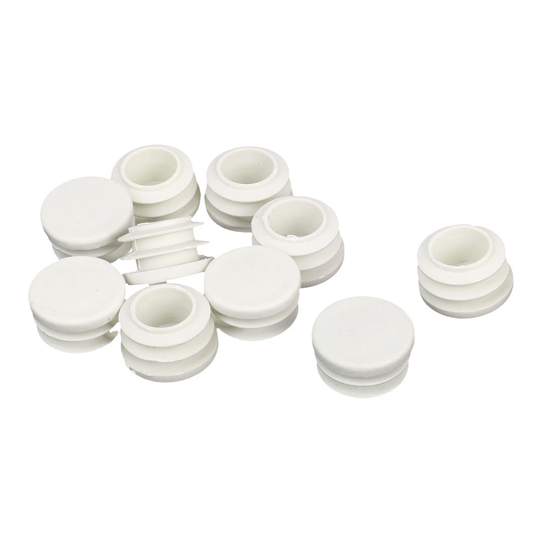 sourcingmap 22mm Dia Plastic Blanking End Cap Round Ribbed Tube Insert White 10pcs