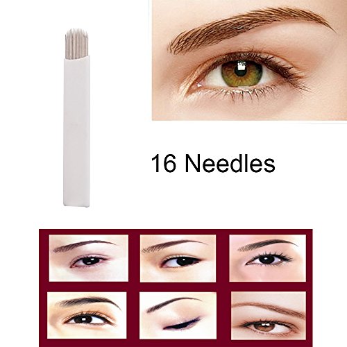 Disposable Microblading Needles - CINRA Microblading Curved Needles Permanent Makeup Manual Eyebrow Tattoo Needle Embroidery Arc Blade 100pcs (16 Curved Needles)