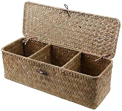 Amazon Com Natural Color Handmade Rattan Storage Box Straw Desktop Tea Set Storage Baskets With Cover Vintage Jewelry Storage Case Toys Games