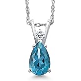 Gem Stone King Teardrop Pendant Necklace for Women | 14K White Gold | 7X5MM Pear Gemstone Birthstone and Topaz Accent | 18 Inch Chain | Jewelry Gift for Her Mom Wife