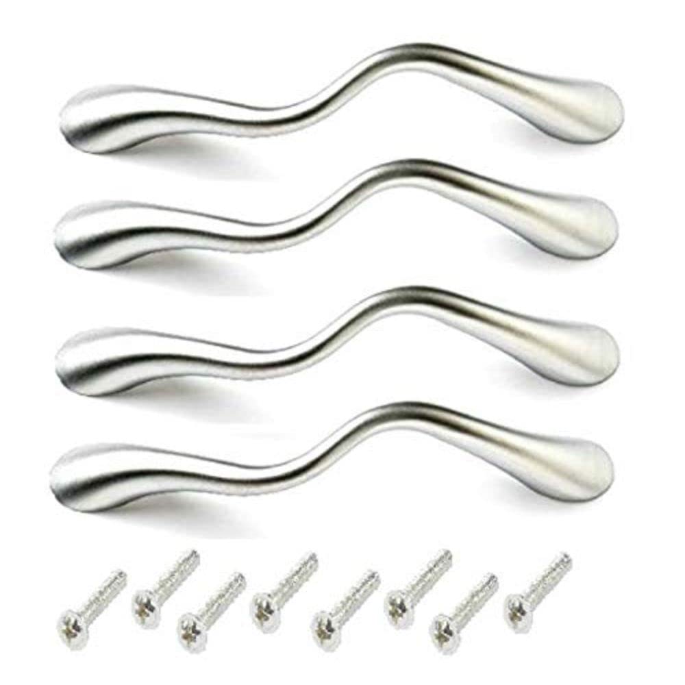 Merriway Cupboard Cabinet Handles, Wave Style, Matt Chromed 96mm - Pack of 4 Pieces