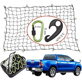 Seah Hardware 4' x 6' Cargo Net for Truck Bed Stretches to 8' x 12' | 24 Pieces Universal Hooks| 5 mm Diameter Small 4