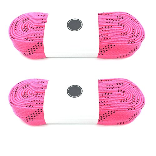 Silfrae Waxed Skate Hockey Laces, Sold in Two Pairs, Heavy Duty, Perfect for Hockey, Roller Derby, and Skates, and Boots, Multi-Size and Multi-Color Available. (Pink, 108')