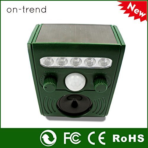 Outdoor Solar Powered Ultrasonic Animal Pet Repellent Cat Dog Mice Bird Rodent Deterrent With LED Flashing Light - 30ft 9m range Rechargeable Batteries USB Back up Charger included with Spike - Thumbnail 2
