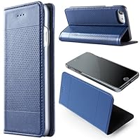 iPhone 8 Folio Case, iPhone 7 Wallet Leather Case Slim Fit Protective Case with Non Slip Function Navy Blue iPhone Leather Case