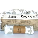 Premium Single Muslin Swaddle Baby Blanket 100% Bamboo by Lolly Llama - Softest Swaddle and Receiving Blanket (Elephant)