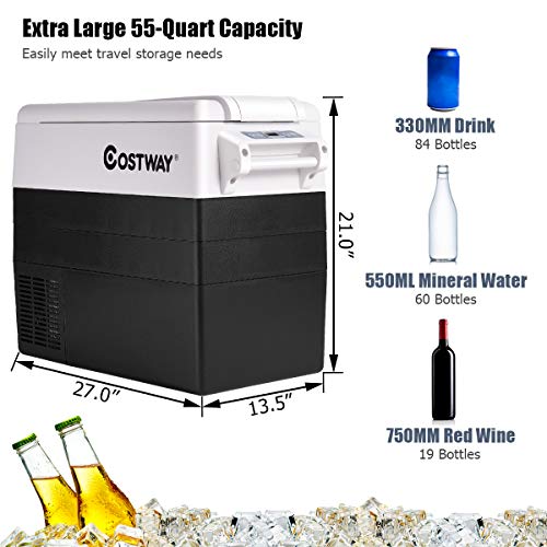COSTWAY Car Refrigerator, 55Quart Portable Compressor Freezer, 4°F to