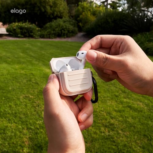 elago Armor Case Compatible with AirPods 4 Case - Compatible with AirPods 4 Case, Carabiner Included, Supports Wireless Charging, Total Protection (Stone)