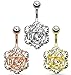 Flower Head with Gems CZ 316L 14GA Navel Belly Ring - Choose Silver Tone, Gold Tone, or Rose Gold Tone