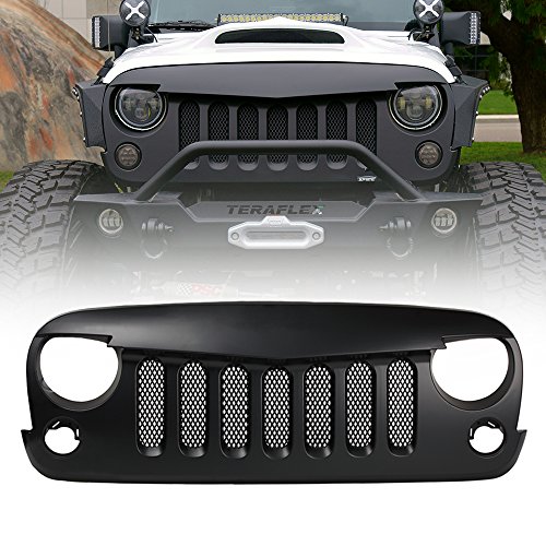 Xprite Front Matte Black Angry Bird Grille Grid Grill W/ Mesh Insert for Jeep Wrangler Rubicon Sahara Sport Jk 2007-2016