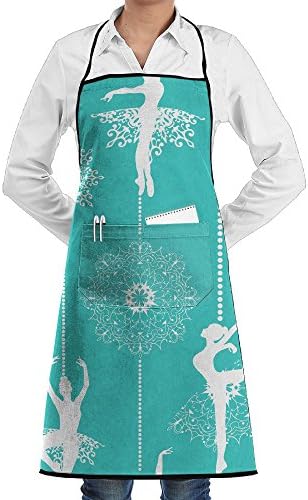 Kitchen Bib Apron Neck Waist Tie Center Kangaroo Pocket Abstract Ballet Dance Pattern Waterproof