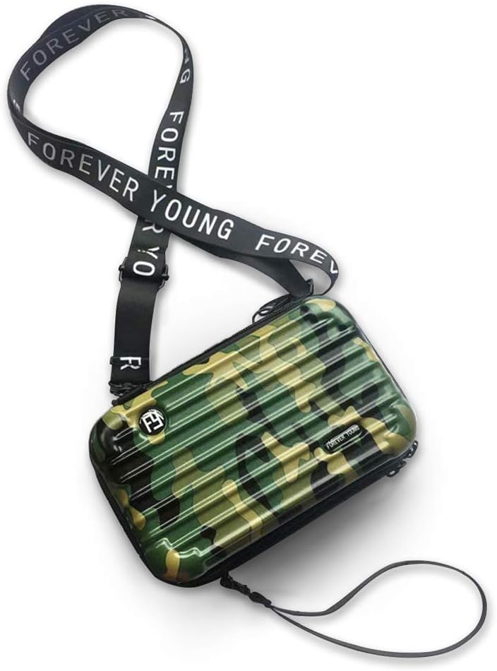 Flywill Women's Crossbody Bag,PC Hard Cosmetic Case Portable Travel Handbag Suitcase with Wristlet & Double Zippers Casual Large Capacity Clutch Bags Fashion Shoulder Bag Phone Holder,Camo Army Green