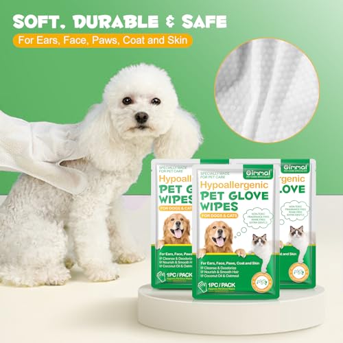 CLEANING GLOVES FOR DOG AND CATS,8PCS,CLEANER WIPES FUR PET FOR EARS, FACE, PAWS, COAT AND SKIN,NOURISH FUR COCONUT OIL GROOMING CLEANER WIPES PET BATHING GLOVES WIPES FOR DAILY CARE AND TRAVELING