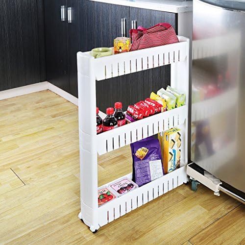 Storage Cart, Creatwo 3 Tiers Rolling Cart Removable Storage Rack on Wheels for Kitchen and Laundry, White