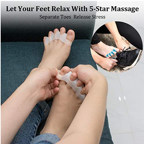 Bunion Corrector/Toe Separators Gel Hammer Toe Spacers for Men Women, BUVE Nail Pedicure Tools for Toe Relaxing Correct Streightener - Blue (2 pairs, white blue)