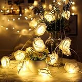 Rose Lights, Rose Flower Fairy String Light with 2 Optional Colors, 10ft 20 LEDs Battery Operated Night Light with Remote Control for Kids Bedroom, Mirror, Walls, Windows, Wedding (White&Yellow)