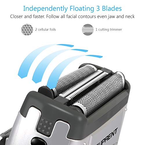SUPRENT Electric Foil Shaver, 4-Blade Electric Razor For Men,Shaver with Lithium Ion Battery and Push-up Precision Trimmer, Safe Travel Lock (Silver)