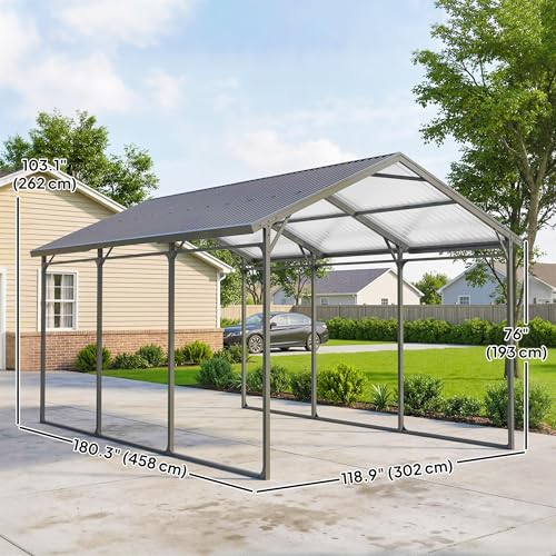 Outsunny 10 x 15FT Metal Carport, Heavy-Duty Carport Canopy with Reinforced Galvanized Steel Frame & Roof, All-Weather Protection Outdoor Garage for Truck Boat Tractor RV