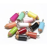 KitBeads 10pcs Mixed Color Pencil Charms Resin School Supplies Student Teacher Charms for Jewelry Making