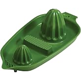 Hutzler Twin Reamer Manual Hand Juicer Tray with Rind Grater for Large and Small Fruits (Green)