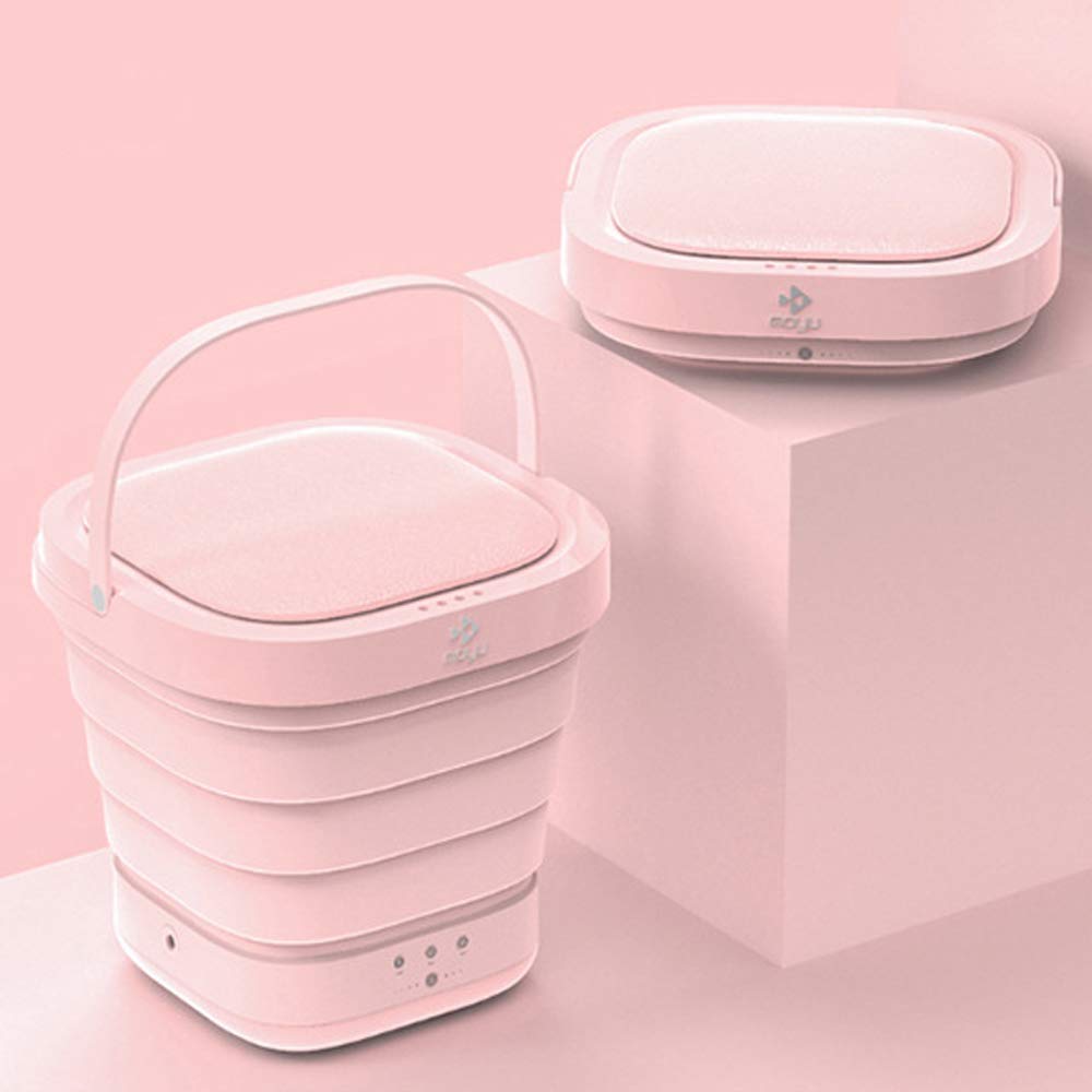 MOYU Mini Portable Bucket Washer Foldable Washing Machine with Soft Spin Dry and Drainage Pipe Pink (English User manual and button labels)