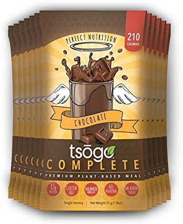 Tsogo Complete 12 Pack, Rich Chocolate, Soy Free, Gluten Free &amp; Dairy Free, High Fiber &amp; Protein, Low Calories &amp; Carbs, Meal Replacement Shake, Only 210cal/serv (1 Box-12 Single Servings) (Chocolate)