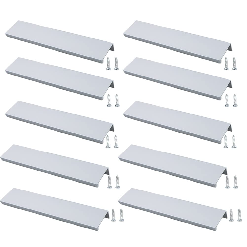 JNRFTY 10Pcs Mount Finger Edge Pull,Hidden Drawer Pulls,Aluminum Hidden Handle Concealed Tab Pulls for Home Kitchen Door Drawer Cabinet (Sliver,300mm Total Length)