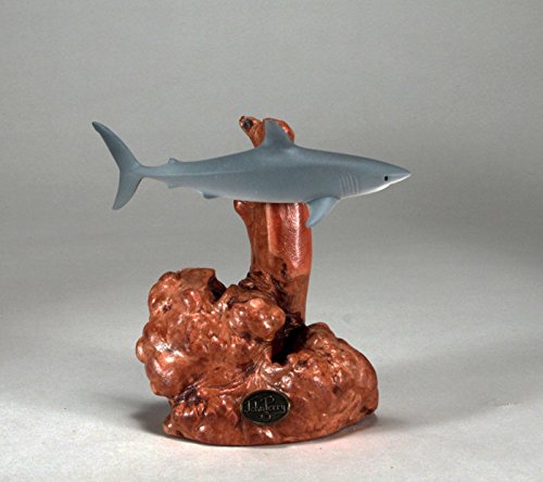 MAKO SHARK Sculpture by JOHN PERRY 7in tall Statue on Burlwood Airbrushed
