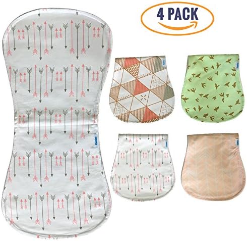 Burp Cloth Set Of 4 By Cunies -100% Organic Cotton -Soft,Breathable, Safe &amp; Absorbent Baby Bibs For Boys &amp; Girls -Convertible Design &amp; Unisex Patterns -Protect Clothes From Drool &amp; Dribble (Pink)