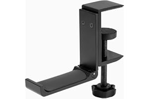 Desky Foldable Headphone Hook - Under-Desk Headset Hanger with 360° Swivel & Cable Clip - Clamp-On Metal Holder for Gaming & 