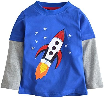 Qtake Fashion Boys Clothes Rocket Cotton Crewneck Long Sleeve Cartoon T-Shirt Kids Sweatshirt