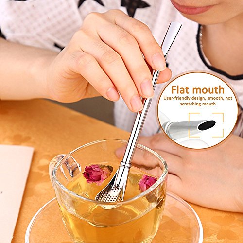Spoon Straws Tea Filter Colander Reusable Drinking Straws Long Barware Strainer Stirring Steel Spoon Tea Infuse (5pcs) - Thumbnail 6