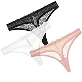 Women’s Lace Panties 3 Pack, Sexy Floral Sheer Lace Thong Brief, Soft Breathable Underwear