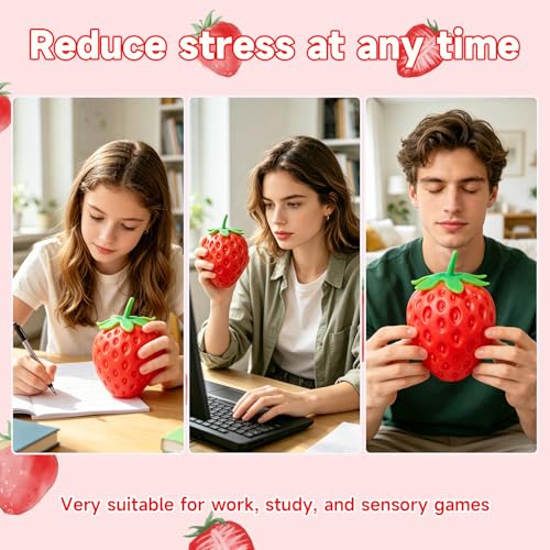 8in Giant Strawberry Squishy, Jumbo Big Cute Realistic Strawberry Stress Ball Soft Squishys Slow Rising Stress Ball for Anxiety Stress Party Favors