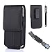 TabPow Premium PU Leather Pouch Carrying Case with Belt Clip Swivel Holster, Card Slot for iPhone 7 Plus/6 Plus (5.5), Samsung Galaxy S7 Edge/S6 Edge Plus/Note 4, LG G Stylo 2, and More - Black