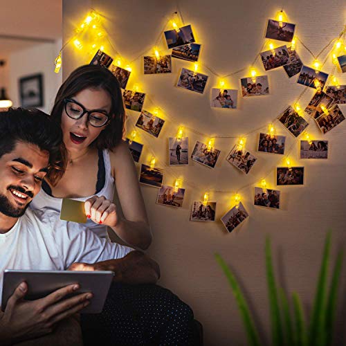 20 LED Photo Clip String Lights,Photo Hanging Clips String, 9.8ft Photo String Lights with Clips, Fairy Lights with Clips for Pictures, 8 Modes Remote Timer for Photos Pictures Christmas Cards