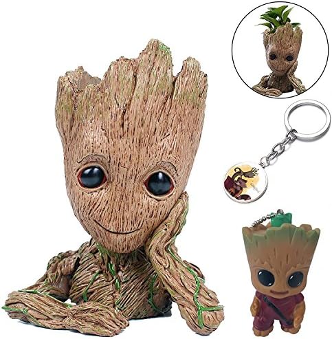 3 Pack Baby Groot Planter, 1 Pen Container with 2 Pcs Groot Keychain, Action Figures Guardians of The Galaxy Flowerpot Baby Cute Model Toy Pen Pot Best Gifts