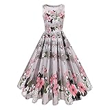 GAESHOW 1950s Vintage Retro Floral Printed Hepburn Dress Sleeveless Cocktail Prom Dresses for Women