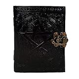 Handmade Black Pentagram Embossed Leather Journal Pentacle Book of Shadows Notebook Diary Appointment Organizer Daily Planner Office Diary Wicca Pagan 5 x 7 inches