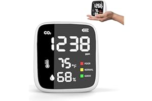 LANGKOU CO2 Carbon Dioxide Detector, Indoor Air Quality Monitor 4-in-1 Portable CO2 Monitor, Tester for Carbon Dioxide, Temperature & Relative Humidity, CO2 Meter with Alarm, for Home, Car, Grow Tents, Travel