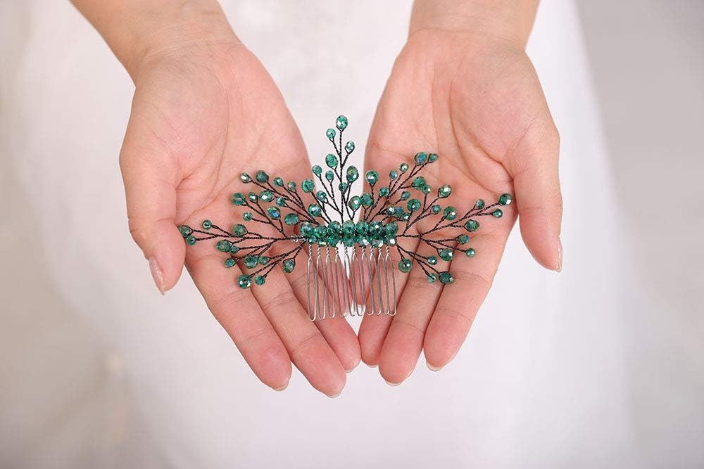 DeniferyGreen Hair Comb Emerald Green Headpiece Bridesmaid Gift Formal Hairpiece Green Wedding Beaded Haircomb Prom Headpiece Bohemian Bride Jewelry