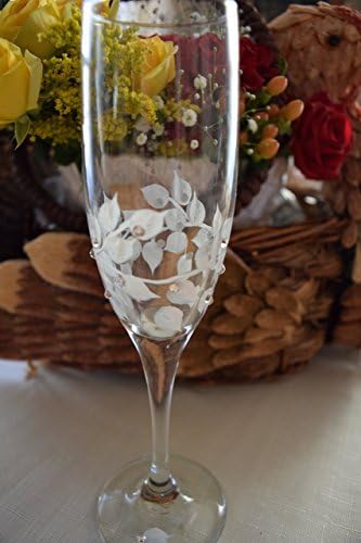 Wedding Champagne Flutes Silver and White with Swarovski Crystals Set of 2 Free Shipping