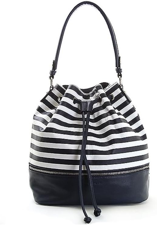 David Jones Fashion Signature Banded Striped Drawstring Hobo Bag (Blue & White)