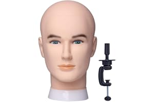 Newshair Male Bald Mannequin Head Wig Head Training Head Professional Cosmetology for Wig Making and Display Hat Helmet Glasses or Masks Display Head Model with Free Clamp Stand (Fair Skin)