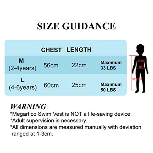 Megartico Kids' Swim Vest Swim Trainer Girls Buoyancy Swimwear Adjustable Safety Strap Boys Removable Swim Chest Float Aid Toddler