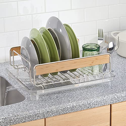 mDesign Large Kitchen Countertop, Sink Dish Drying Rack with Bamboo