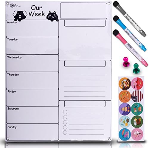 Dry Erase Weekly Magnetic Calendar Set for Refrigerator Whiteboard Planner with Stain Resistant Technology Attach to Fridge Or Hang on Wall 17X13 inch Organizer Checklist & Message Board