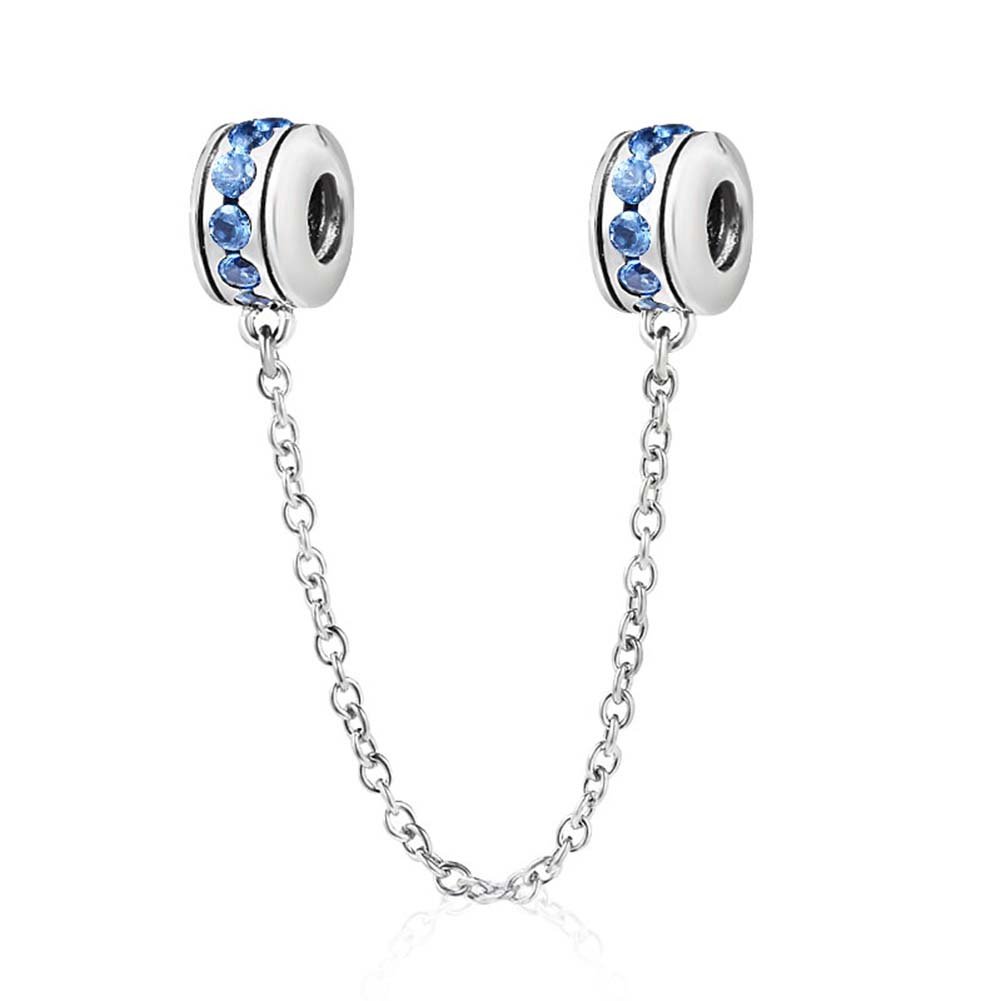 Safety Chain Charm 925 Sterling Silver Clip Charm Stopper Charm for Pandora Charm Bracelet (Ocean Blue)