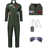 IMDAET Flight Suit Costume Fighter Pilot Outfit for Men Halloween Cosplay Costume With Accessories Set